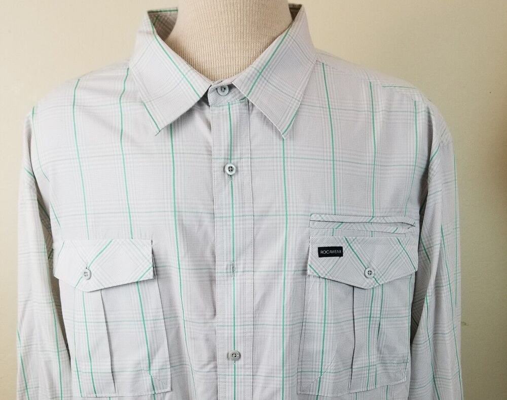 Rocawear Men's Beige / Green Stripe Plaid Button Front Shirt size 3X 111620-0335